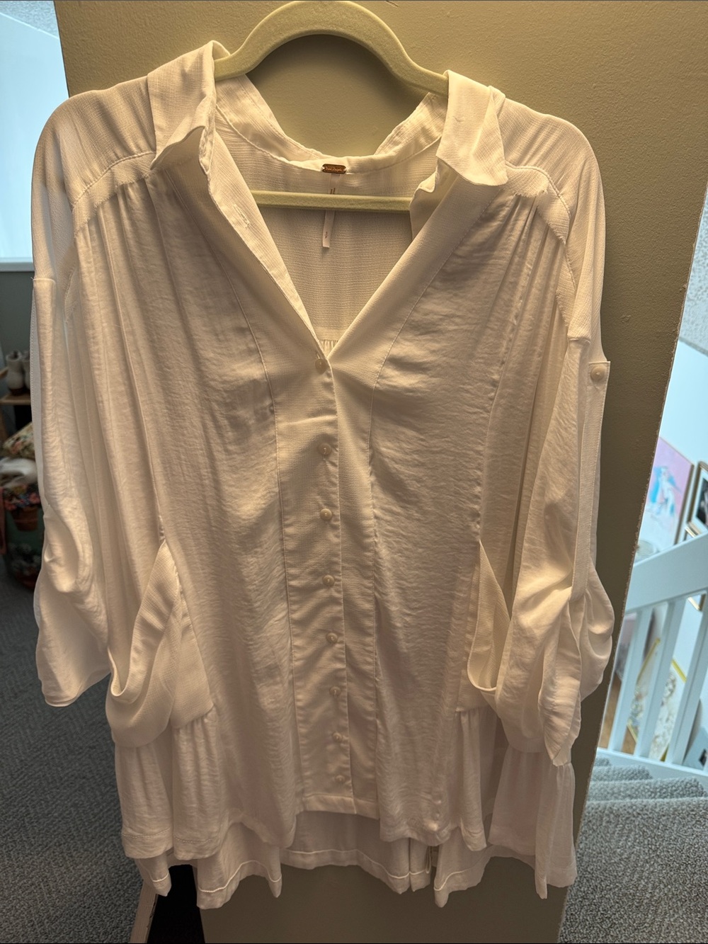 Free People White Button-Front Flowy Shirt